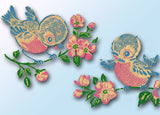 1950s Color Vintage Vogart 58 Bluebirds Uncut Original No Sew Textilprint Transfer