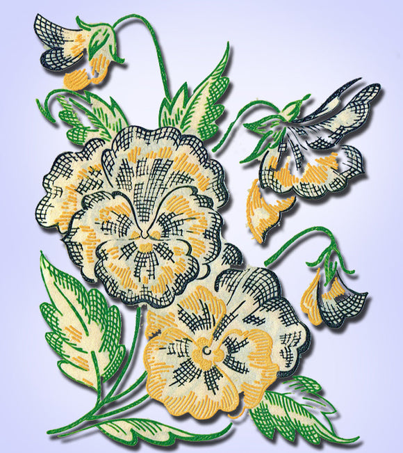 1950s Charming Uncut Vogart Textilprint Pansies Hot Iron Color Transfer 66 -Vintage4me2