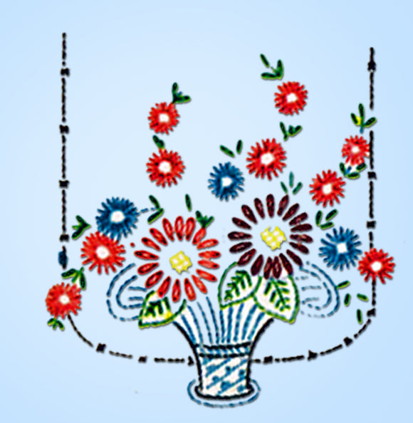 1940s Vintage Vogart Embroidery Transfer 118 Uncut Lazy Daisy Floral Vanity Set