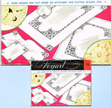 1940s Vintage Vogart Embroidery Transfer 151 Uncut Cutwork Rose Vanity Scarves - Vintage4me2
