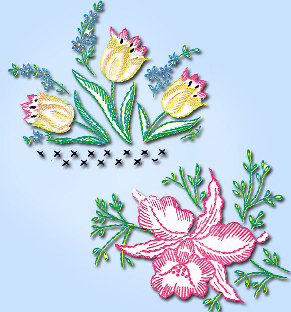 1950s Vintage Vogart Embroidery Transfer 203 Uncut Floral Mixed Motifs