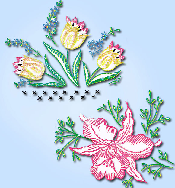 1950s Vintage Vogart Embroidery Transfer 290 Uncut Floral Mixed Motifs - Vintage4me2