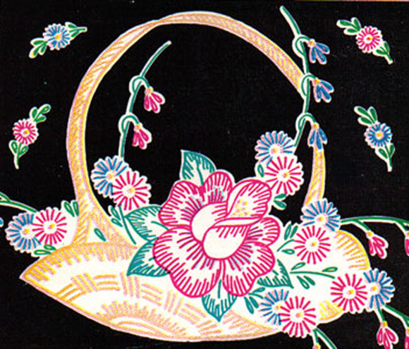 1950s Vintage Vogart Embroidery Transfer 218 Uncut Flower Basket Linen Motifs