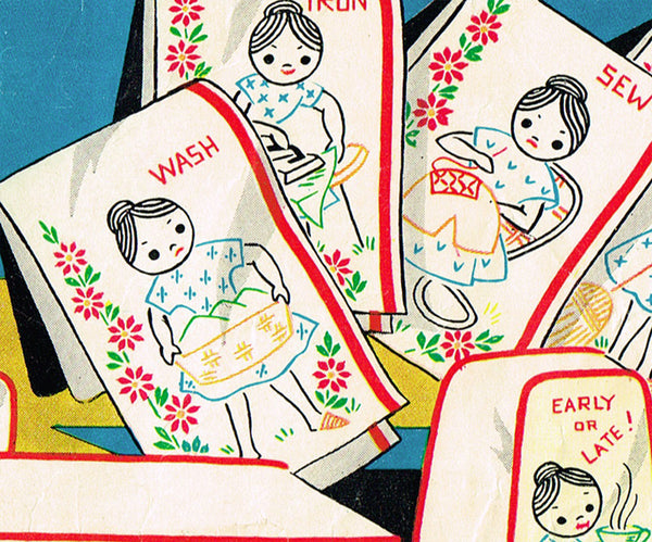 1950s Vintage Vogart Embroidery Transfer 241 Uncut Sally Perkins DOW Tea Towels