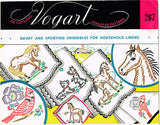 1950s VTG Vogart Embroidery Transfer 267 Uncut Horses and Scottie Linen Set