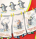 1950s Original Vintage Vogart Embroidery Transfer 284 Uncut Pengiun Tea Towels - Vintage4me2