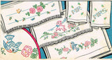 1950s Vintage Vogart Embroidery Transfer 285 Lamb Flowers Bluebird Pillowcases