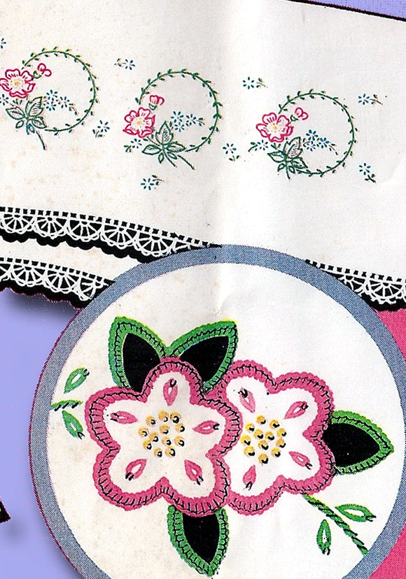 Vintage VOGART Embroidery Transfer Patterns for Charming Pillowcases Floral