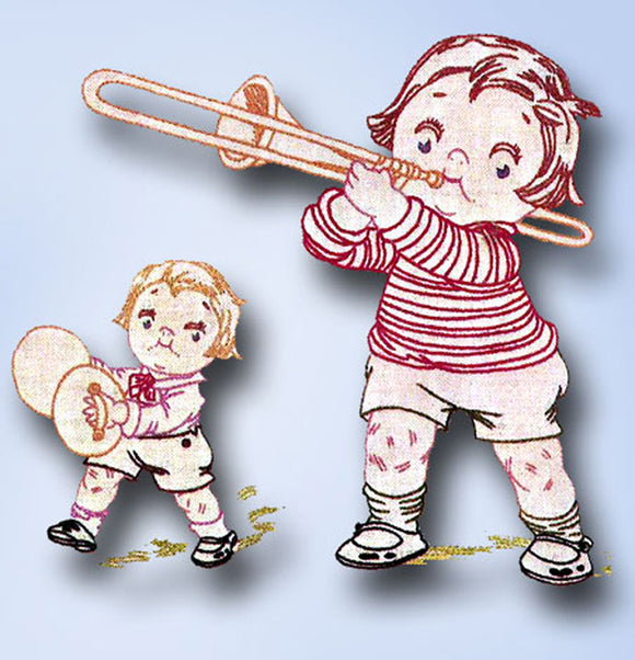1960s Vintage Vogart Embroidery Transfer 4104 Uncut Campbell Kids Band Motifs
