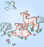 1950s VTG Vogart Embroidery Transfer 603 Uncut Deer and Flowers Vanity Scarf