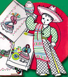 1950s Vintage Vogart Embroidery Transfer 607 Mexican Couple Kitchen Towels FF