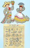 1950s Vintage Vogart Embroidery Transfer 607 Mexican Couple Kitchen Towels FF