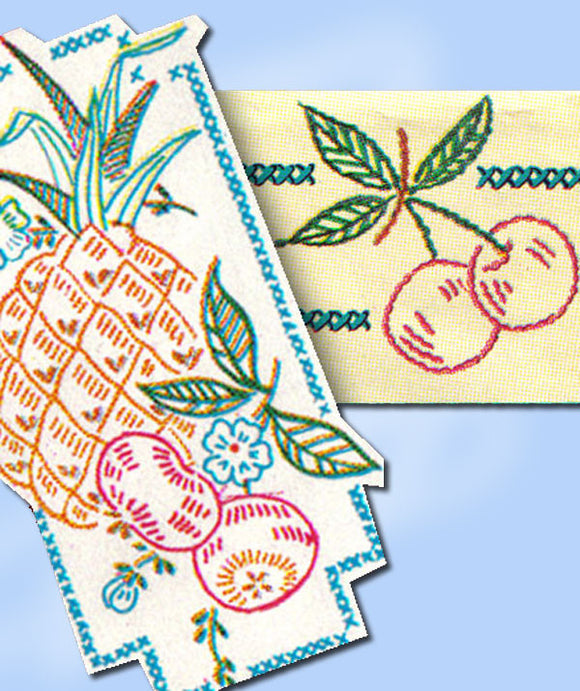 1950s Original Vintage Vogart Embroidery Transfer 611 Uncut Fruit Tea Towels -Vintage4me2
