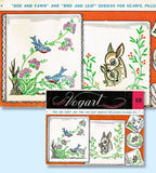 1950s VTG Vogart Embroidery Transfer 630 Uncut Fawn and Doe Vanity Scarf Motifs