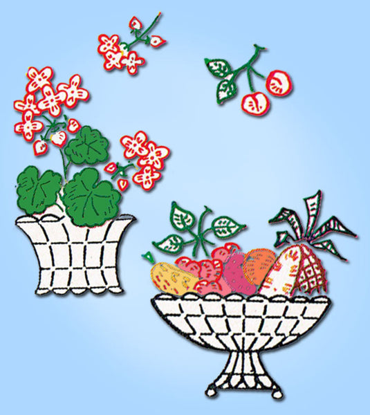1950s VTG Vogart Embroidery Transfer 631 Uncut Fruit in Baskets Tea Towels ORIG