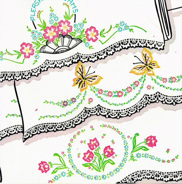 1950s Vintage Vogart Embroidery Transfer 660 Uncut Floral Pillowcase Motifs - Vintage4me2