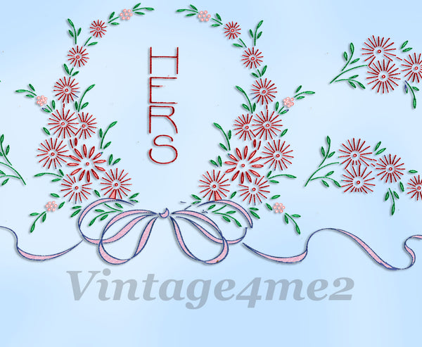 1950s Vintage Vogart Embroidery Transfer 670 Uncut Floral Pillowcase Linens - Vintage4me2