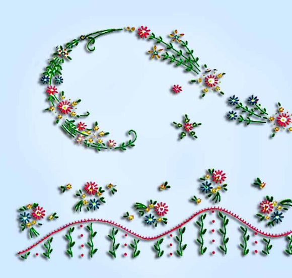 1960s Vintage Vogart Embroidery Transfer 702 Uncut Small Floral Pillowcase Motif