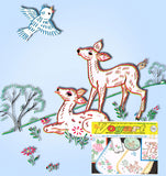 1960s VTG Vogart Embroidery Transfer 711 Uncut Deer and Flowers Vanity Scarf
