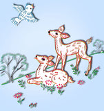 1960s VTG Vogart Embroidery Transfer 711 Uncut Deer and Flowers Vanity Scarf
