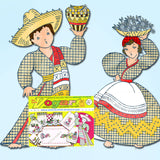 1960s Vintage Vogart 717 Embroidery Transfer Mexican Couple Kitchen Towels FF -Vintage4me2
