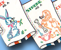 1950s Vintage Vogart Embroidery Transfer 276 Uncut Busy as a Bee Tea Towels ORIG