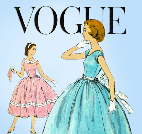 1950s Vintage Vogue Sewing Pattern 1568 Uncut Easy Girls Party Dress Sz 14 34B - Vintage4me2