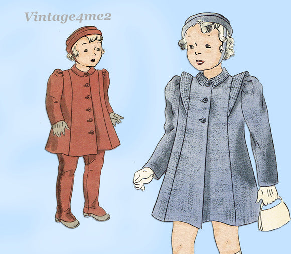 1930s Vintage Vogue Sewing Pattern 2109 Rare Baby Girls Coat Hat & Leggings Sz 2