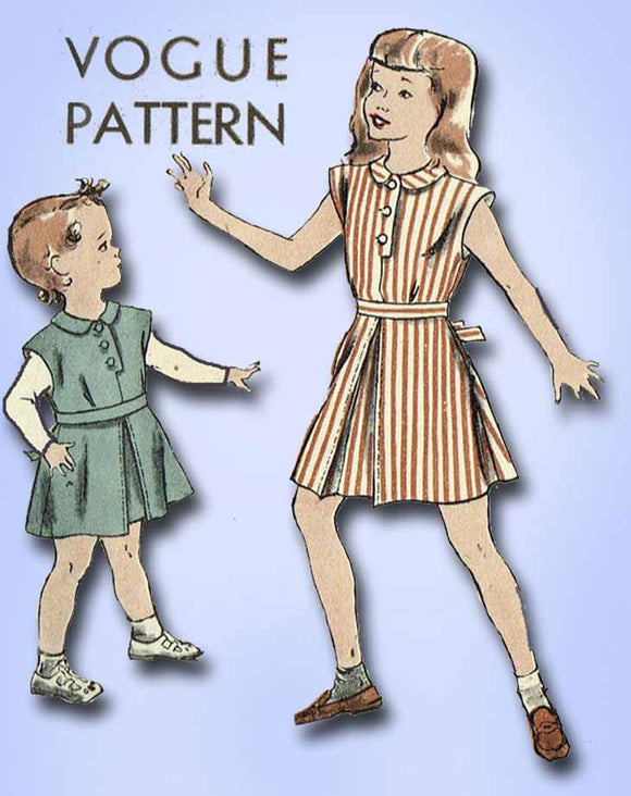 1940s Vintage Vogue Sewing Pattern 2395 Little Girls Jumper Dress Size 8 26B