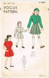 1940s Vintage Vogue Sewing Pattern 2413 Toddler Girls Suit w Battle Jacket Sz 6