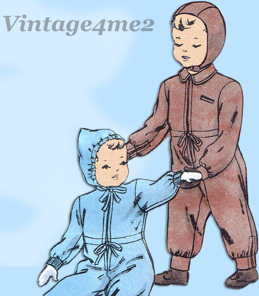 Vogue 2422: 1940s WWII Toddlers Snowsuit & Cap Sz 2 Vintage Sewing Pattern