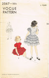 1950s Vintage Vogue Sewing Pattern 2567 Uncut Toddler Girls Dress Size 6