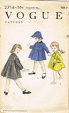 1950s Original Vintage Vogue Pattern 2714 Toddler Girls Flared Coat Size 2 21B