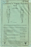 1920s Vintage Vogue Sewing Pattern 2743 Uncut Junior Girls Flapper Dress Size 12