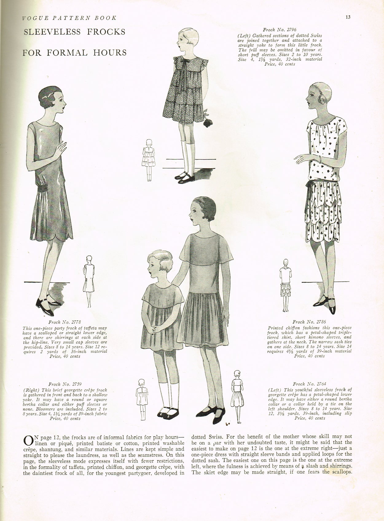 1920s Original Vintage Vogue Pattern 2764 Teen Girls Flapper Dress 32B ...