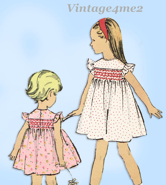 1950s Vintage Vogue Sewing Pattern 2829 Cute Toddler Girls Smocked Dress Sz 4