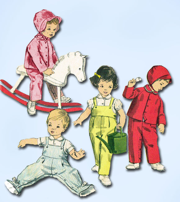 1950s Vintage Vogue Sewing Pattern 2865 Baby Overalls Jacket and Bonnet Sz 6 mos
