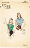 1940s Vintage Vogue Sewing Pattern 3019 Junior Misses Blouse Size 31.5 Bust