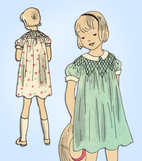 1930s Vintage Vogue Sewing Pattern 3171 Cute Toddler Girls Smocked Dress Size 4