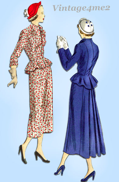 Vogue 3266: 1940s Junior Misses Peplum Suit Sz 30 1/2 Bust Vintage Sewing Pa