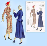 Vogue 3266: 1940s Junior Misses Peplum Suit Sz 30 1/2 Bust Vintage Sewing Pa