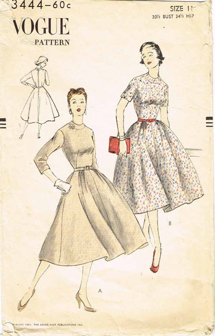 1950s Vintage Vogue Sewing Pattern 3444 Misses Dress w Full Skirt Size –  Vintage4me2