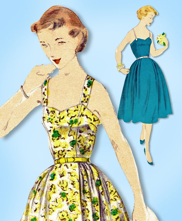 1950s Original Vintage Vogue Pattern 3473 Misses Cocktail Sun Dress Size 34.5 B