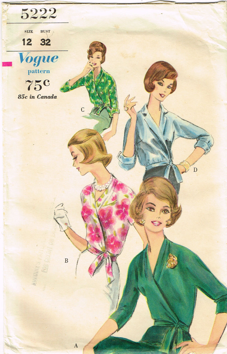 Vogue 5222: 1960s Uncut Misses Surplice Blouse Size 32 B Vintage Sewin ...