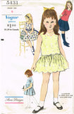 1960s Original Vintage Vogue Pattern 5431 Toddler Girls Dress Paris Design Sz 6