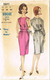 1960s Vintage Vogue Sewing Pattern 5871 Uncut Easy Misses Day Dress Size 32B