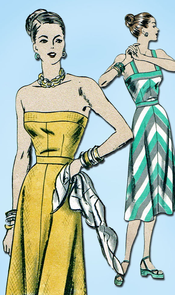 1940s Vintage Vogue Sewing Pattern 6078 Misses Strapless Sun Dress Size 12 30B