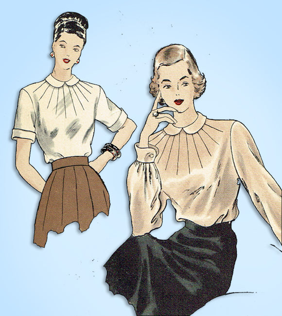1940s Original Vintage Vogue Pattern 6226 Misses Blouse w Radiating Tucks Sz 34B