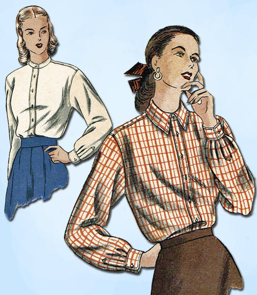 1940s Vintage Vogue Sewing Pattern 6280 Uncut Misses Boyfriend Blouse Sz 16 34B