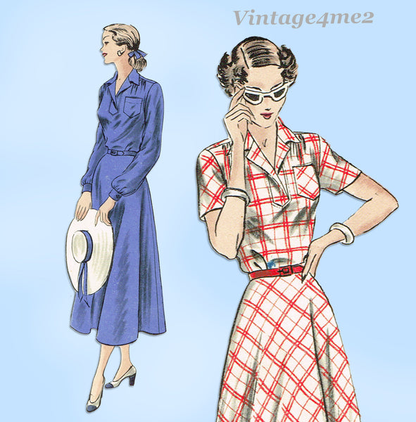 1940s Vintage Vogue Sewing Pattern 6380 Uncut Misses Shirtwaist Dress 30B